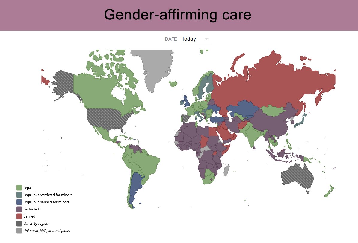 EtreTrans's tweet photo. 🧶#thread à dérouler.
🌍Le tour du monde de la médecine du #genre.
🔎Le débat politique et scientifique est moteur de changement.
ℹ️Traduction de l'article de Peter Sim "Around the World in Gender Medicine" publié sur @substack le 3 octobre 2025.
Le débat sur la médecine pédiatrique liée au #genre est à la fois international et local.
La réglementation médicale s'effectue au niveau fédéral, étatique ou provincial, où elle dépend souvent fortement de la politique locale.
Aux États-Unis🇺🇸, cela a conduit à un ensemble confus et contradictoire de lois étatiques et fédérales.
Ce débat est international car la médecine est une entreprise internationale et les développements dans un petit pays peuvent avoir des répercussions dans le monde entier.
La #transition médicale pédiatrique a commencé aux Pays-Bas🇳🇱 et s'est rapidement répandue dans les pays développés.
Le recul a commencé en Finlande🇫🇮 et s'étend lentement. Cet article examine l'état actuel du débat sur le genre dans différents pays afin de mieux comprendre comment il pourrait évoluer.
#Equaldex est un projet participatif qui recueille des données sur la situation des droits des personnes #LGBTQ+.
Il a créé une carte qui montre les règles actuelles en matière d'accès à la médecine d'affirmation du genre dans le monde.
Seuls quelques pays interdisent totalement le changement de #genre. En 2023, la Russie🇷🇺 a adopté une loi fédérale interdisant toute forme de changement de sexe.
L'Afghanistan🇦🇫, Oman🇴🇲, l'Arabie saoudite🇸🇦, l'Irak🇮🇶, l'Égypte🇪🇬, le Tchad🇹🇩, l'Ouganda🇺🇬 et la Somalie🇸🇴 ont également instauré des interdictions totales.
La Chine🇨🇳 autorise la #chirurgie de changement de sexe sous des restrictions très strictes.
Elle n'est accessible qu'aux adultes célibataires ayant reçu un diagnostic médical de #dysphorie de #genre et qui ont insisté pour subir cette intervention pendant au moins cinq ans.
Le consentement parental est requis quel que soit l'âge. La Corée du Sud🇰🇵 applique des restrictions tout aussi strictes. Les patients doivent être âgés de plus de 20 ans, célibataires, sans #enfant mineur, obtenir le consentement parental et, dans le cas des transitions #MtF, obtenir une exemption du service militaire.
Dans la plupart des pays africains, la transition médicale n'est pas interdite, mais le système de #santé ne la prend pas en charge et très peu de personnes ont les moyens de se rendre à l'étranger pour se faire soigner.
ℹ️Lire l'article original publié en anglais :
https://t.co/wzCvQYJG4X
ℹ️Equaldex :
https://t.co/6CosMpCPOX
1/7
@OSirene @HAS_sante @CCompagnon_ @JuristePLE
@regardsdefemmes @PECcollectifs @CParents04
@ParentsVigil @MamansLouves @NicoleDelepine
@soseducation @ResistanceLesbi @FocusLGB
@AllianceLGBFran @RoisinMichaux @Margueritestern
@feminicidesfr @PaulSugy @KovacsSt @AudugeSophie @ChudeauR @ONEST_alter
@NicoleDelepine @MouvementduNid
@SantisOceane @BrunoRetailleau @Elisabeth_Borne
@ELevyCauseur @auroreberge @ArianeBilheran
@Espalungue_r @MullerBronnL @KerbidiE
@laurossignol @RebellesDuGenre @wdi_fr
@MadelineLPolles @Coll_Nemesis @CollectifEros
@gabriellecluzel @DILCRAH @post_trans
#transmania #transgenre #transidentité #transition #genre #MédecineDeGenre #LGBTQ #dysphorie #incongruence #idéologie #ASP #ROGD #Santé #wpath #fpath #epath #detrans🦎 #detransition #LGBT #LGB #LGBTQIA+
