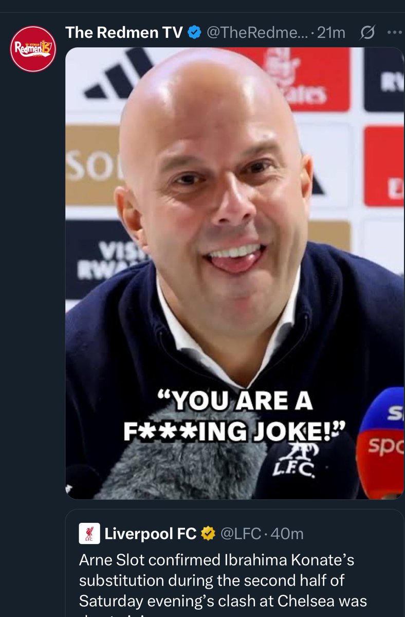 Evan5397x6's tweet photo. Strange one from redmen tv there, deleted quickly @TheRedmenTV https://t.co/CbuCt7ykwF