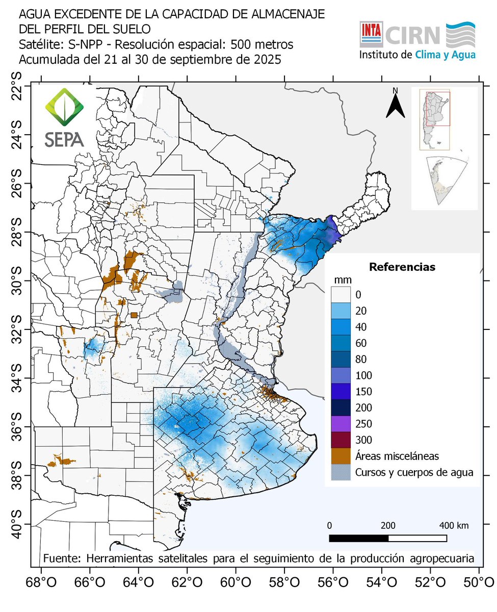 Sobre esa imagen d inundaciones, se habría agregado este #Excedentes hasta 1/10 según #SEPA <a href="/intaargentina/">INTA</a>, vimos su impacto, y hay tormenta ahora🤦🏽‍♂️... la zona necesita q afloje unos días para salir... pero tengamos claro q es muy probable q vuelva a complicarse desde fin d marzo