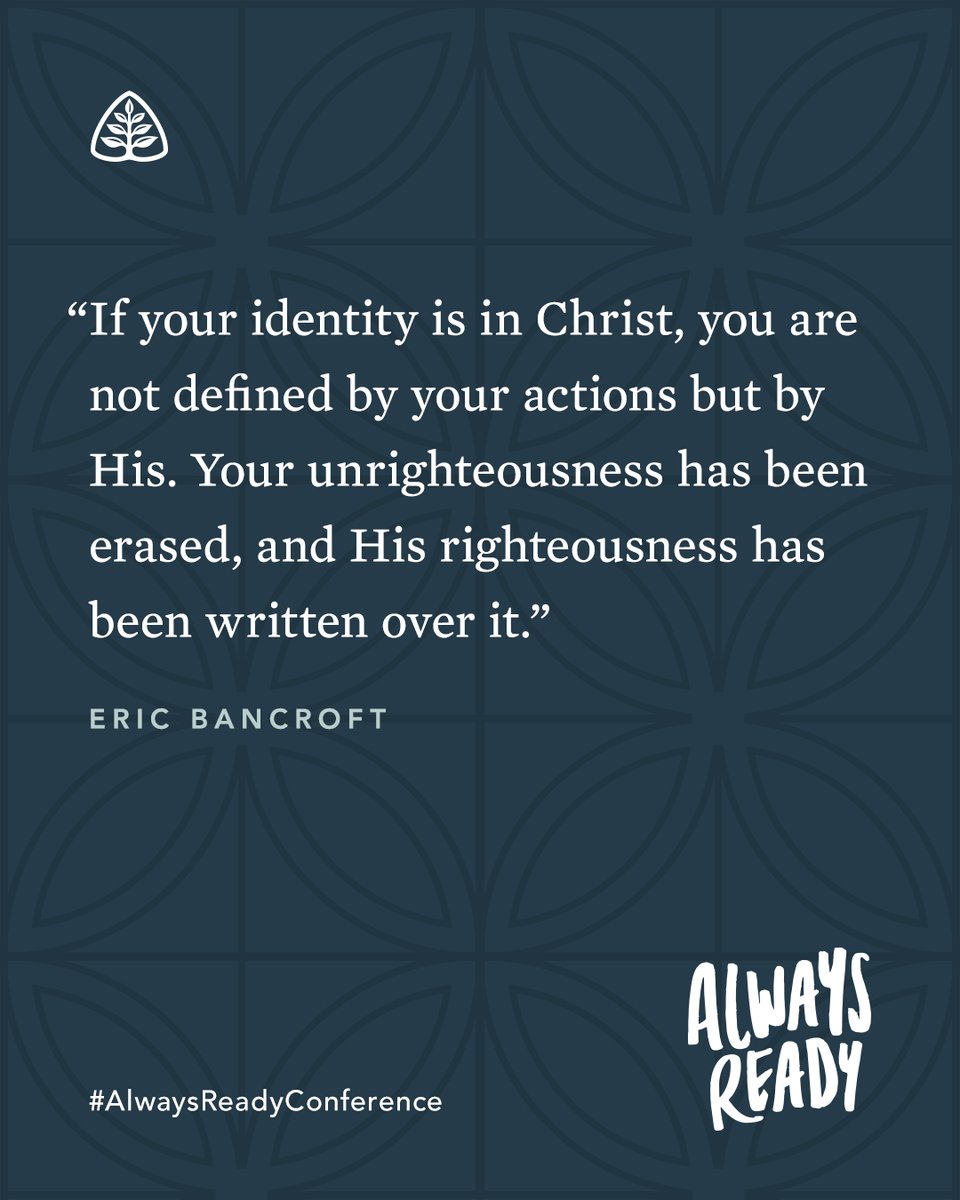 Ligonier's tweet photo. If your identity is in Christ, you are not defined by your actions but by His. Your unrighteousness has been erased, and His righteousness has been written over it. —@EricBancroft #AlwaysReadyConference https://t.co/h7YFISTqNz