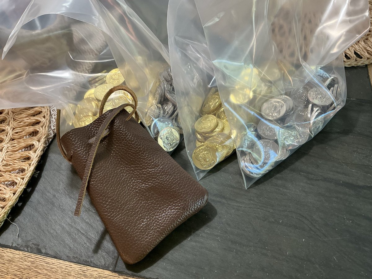 Got the ‘Tyrants Coins’ and the leather pouch all ready to go.  Harry will bring the pouch out during the last song.  I know that the next show is months away, but I like to get things done right away.