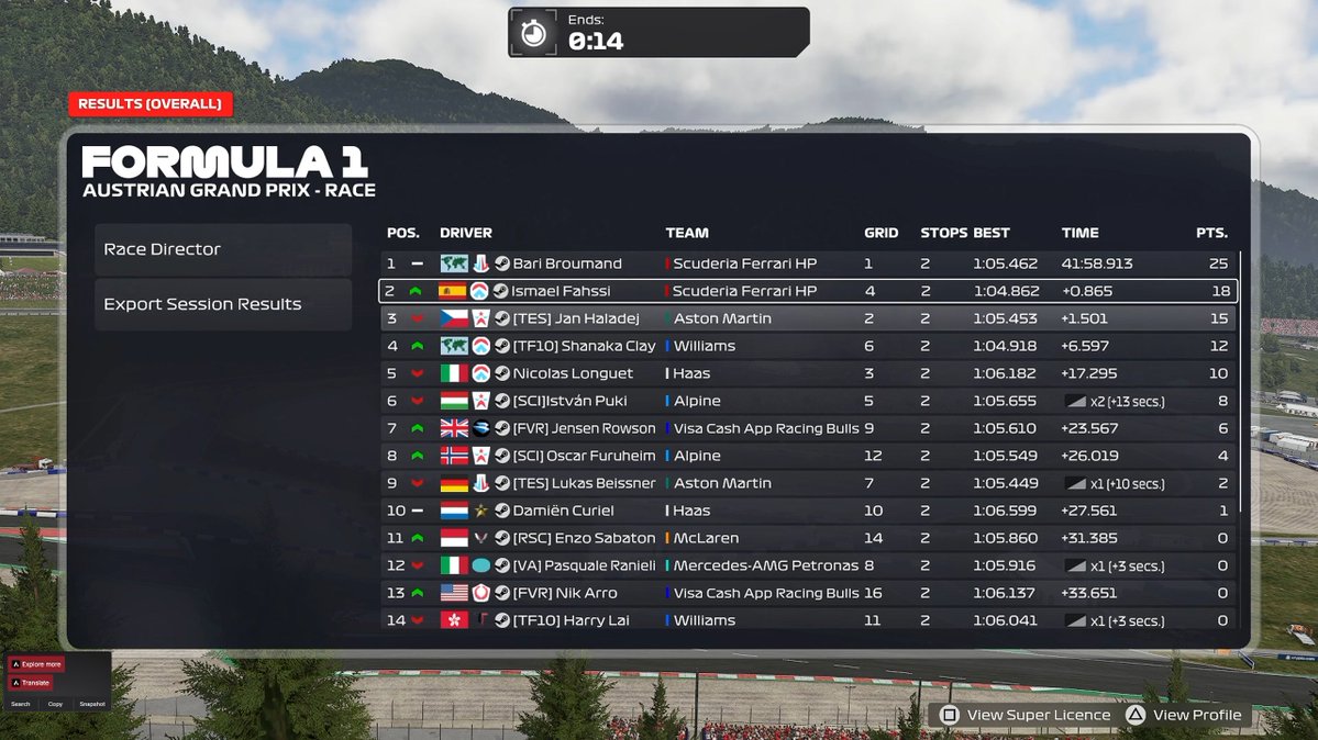TTM Jensen Rowson (@ttm_jensenr12) on Twitter photo EOR RaceTech Austria
Q-P9
R-P7
Quali was fine, first stint on the inters was just sitting where i started, pace was good on the dries and managed to get into a potential p5 but disconnected lap 26, again fucked over in a team race like this
<a href="/FVRCampeonato/">FVR Esports</a>
<a href="/JakeJDS20/">Jake Dawsa</a> EOR RaceTech Austria
Q-P9
R-P7
Quali was fine, first stint on the inters was just sitting where i started, pace was good on the dries and managed to get into a potential p5 but disconnected lap 26, again fucked over in a team race like this
<a href="/FVRCampeonato/">FVR Esports</a>
<a href="/JakeJDS20/">Jake Dawsa</a>
