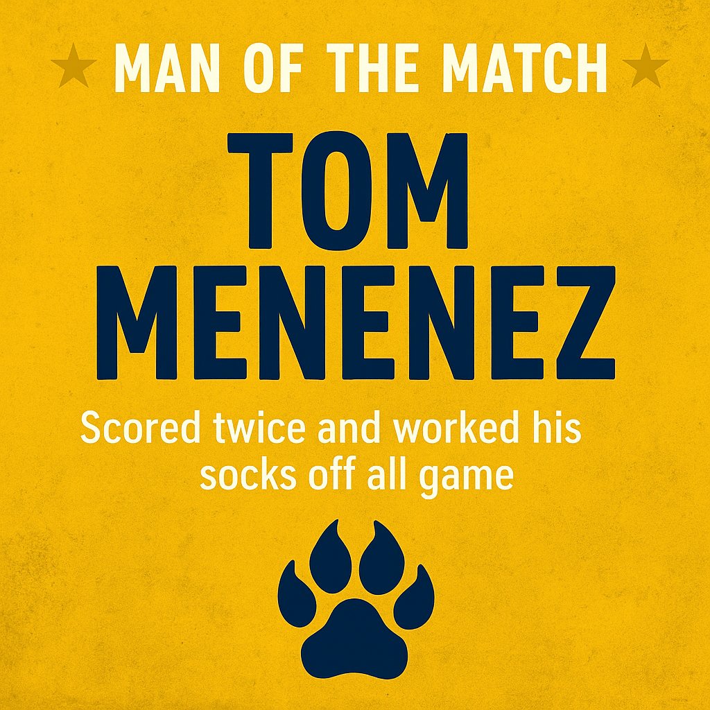 FCRomania's tweet image. ⭐ MAN OF THE MATCH ⭐

Today’s award goes to Tom Menenez 👏🐺

Two goals and a tireless performance in up top today, as The Wolves secured a 4–1 victory away at Southend Manor 💛

#FCRomania #TheWolves #TNLSouth #NonLeague