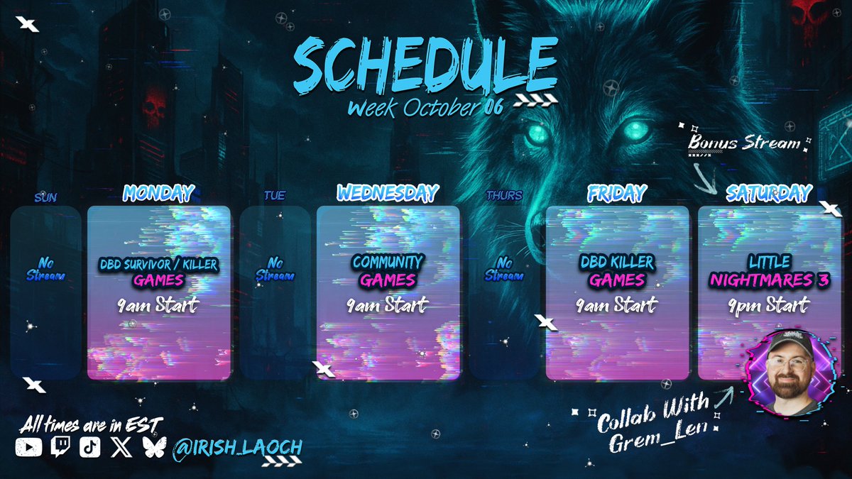 📅The Den hums with extra energy this week… three hunts as usual, but a bonus descent awaits.
Saturday, we enter the world of Little Nightmares 3 with the amazing <a href="/Grem_Len/">Gremlen</a> and the Fog won’t be the only thing watching!