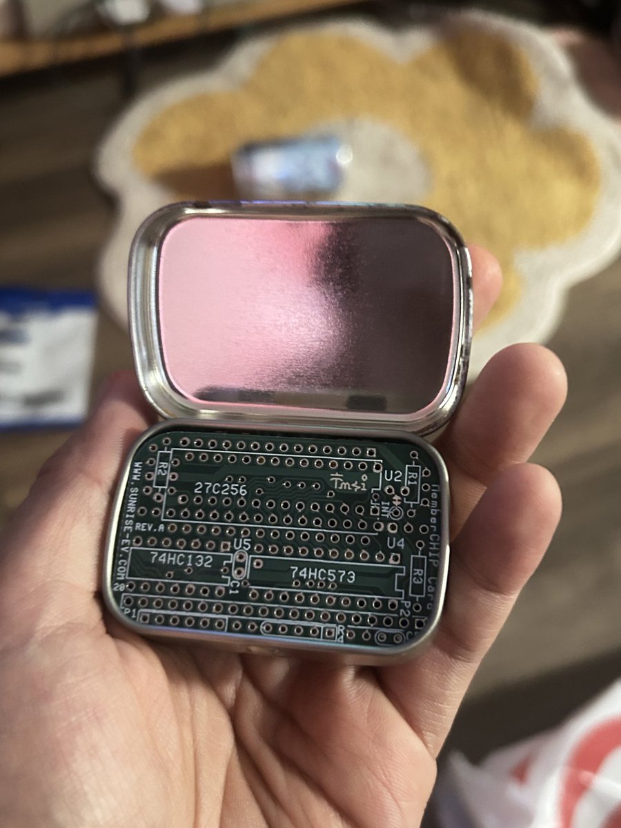 challenged myself to assemble Lee Hart’s smallest COSMAC computer, the MemberCHIP Card, essentially a COSMAC ELF with no input switches, a ROM monitor + RCA BASIC3, and serial output. 

it fits within an Altoids Smalls tin!
