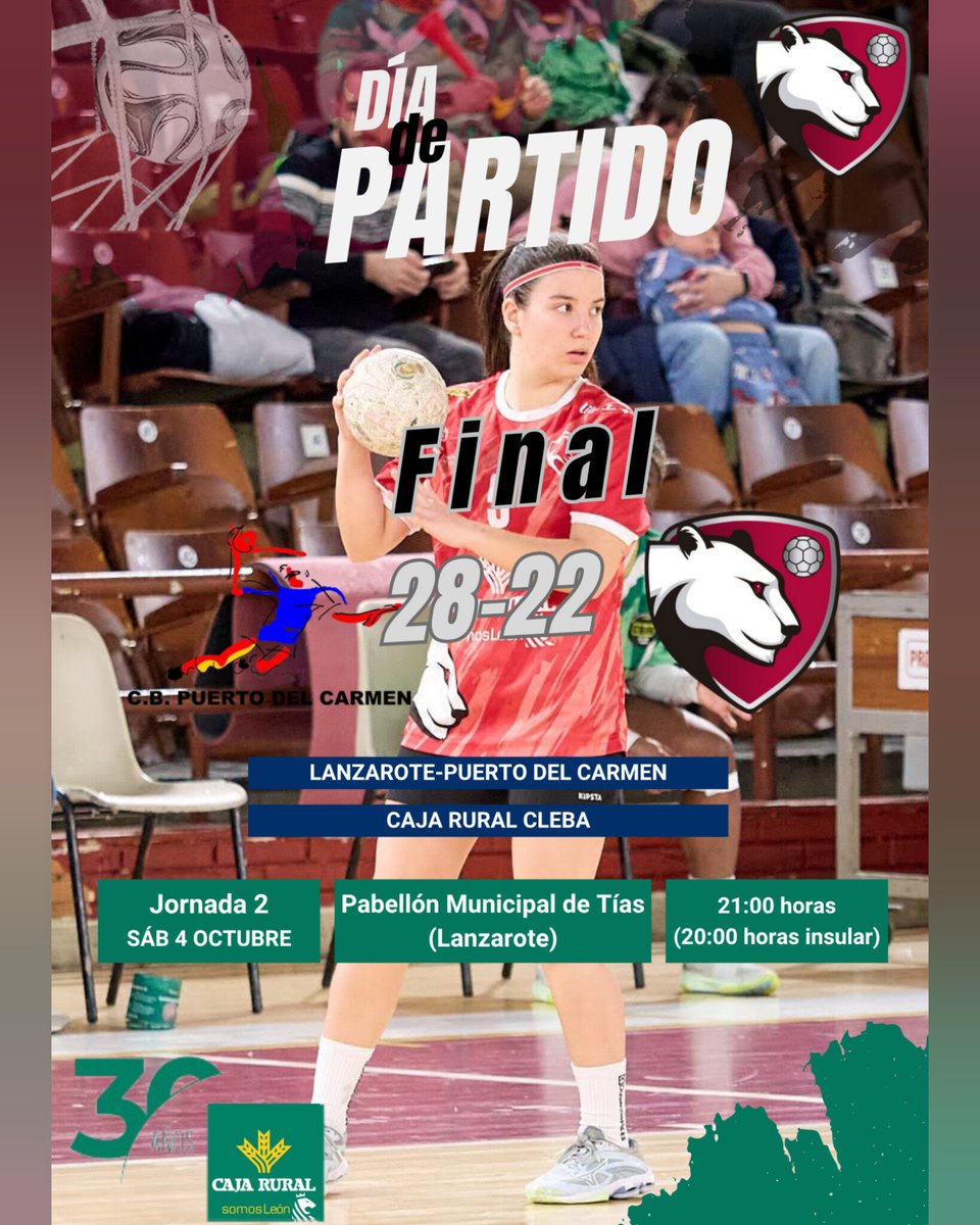 🔴⚫¡HOY JUGAMOS!
Día de partido 
🗓 Jornada 2-Liga #DHOroFem
⌚ RESULTADO FINAL 
Lanzarote <a href="/cbptodelcarmen/">Lanzarote Puerto del Carmen</a>  28 🆚 Caja Rural Cleba   22
🏟 Pabellón Municipal de Tías (Lanzarote)

#cleba #clebaleón #garracleba #CajaRuralconelDeporte #balonmano #balonmanofemenino #LeónEsp