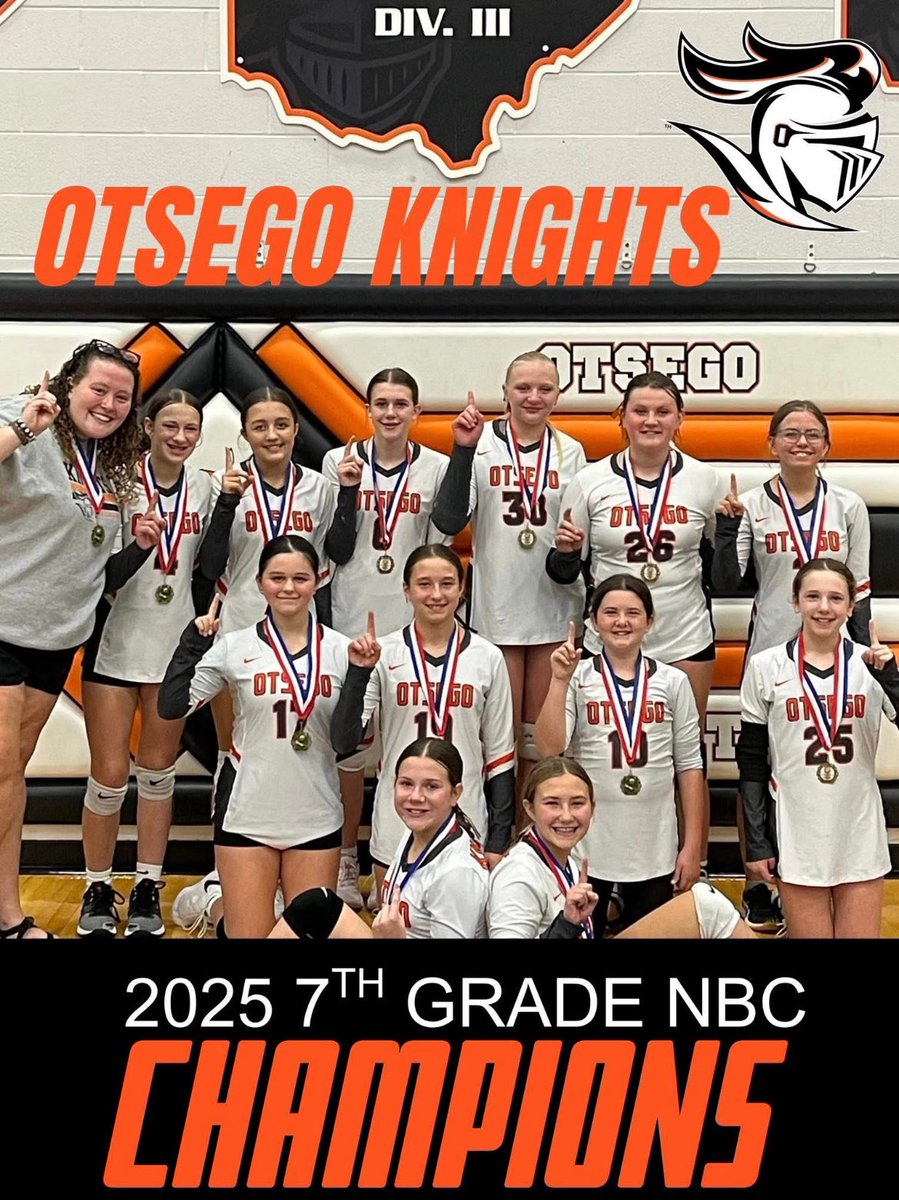 OtsegoAthletics's tweet photo. KNIGHTS come up BIG on CHAMPIONSHIP SATURDAY!
Congrats to both 7th and 8th grade for winning the NBC Championship!🧡🏐

Thank you to our families and coaches for all of their help and support this season. So proud of these athletes and all their hard work. The future is bright!🤩 https://t.co/o6lYzZSpnY