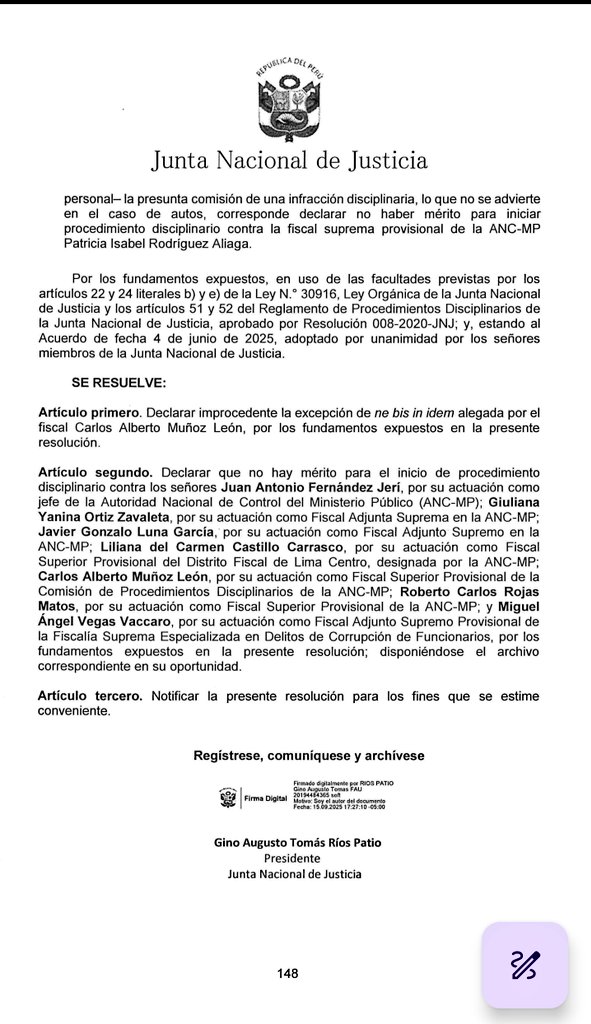 jfowks's tweet photo. 🚨📢Nada le parece ilegal ni infracción a esta JNJ respecto de P. Benavides y Fernandez Jerí y los que actuaron por encargo contra los fiscales del Equipo Especial #LavaJato https://t.co/ZJ15szDDfI