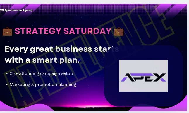 ApexfluenceA's tweet photo. 📊 Strategy Saturday:
A strong idea needs a stronger plan.

We help you craft strategies that attract backers, fund growth, and build credibility.

👉 DM “STRATEGY” to begin.
#StrategySaturday #StartupTips #ApexfluenceAgency https://t.co/ZqnuHs0qqg