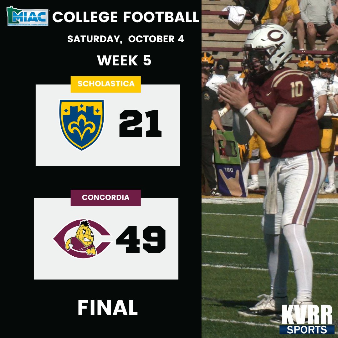 What an offensive showing for <a href="/Cobber_Football/">Cobber Football</a>! They win 49-21 over St. Scholastica as <a href="/jersey_selzler/">jersey selzler</a> goes nuclear with 376 yards on 21-29 passing and 3 touchdowns.
#rollcobbs #concordiafootball