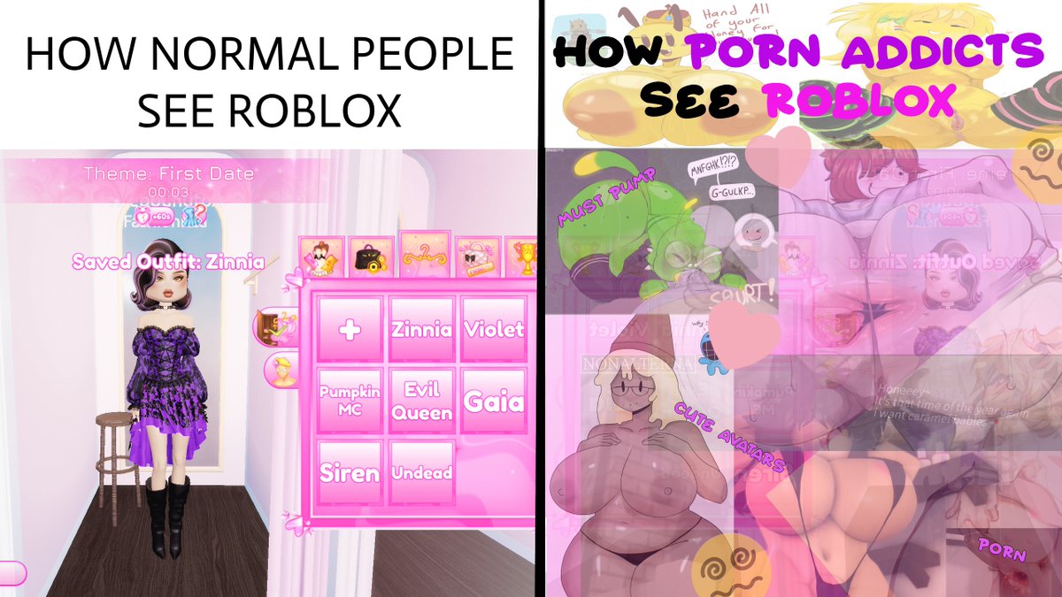 RT @BigTittiesPls: I'm sooo porn-brained can't even play roblox normally...   dress to impress? more like..... dress and... PUMP