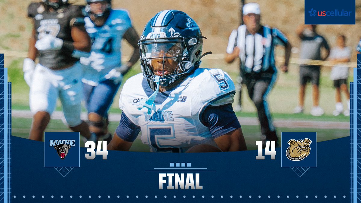 Maine WINS 😤

We pick up our second-straight CAA victory!!

Woods (2), Laughlin and Ewing all found the end zone while Peevy set a new season-high in passing with 338 yards!

Next up... off to Merrimack!

#BlackBearNation | ⬆️
