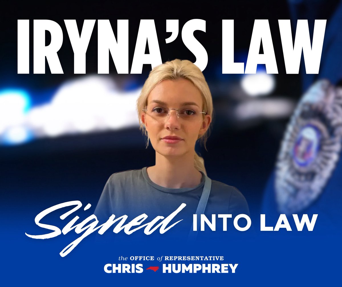 I was proud to stand with my #NCGA colleagues to pass Iryna’s Law.

This new law puts victims first, keeps dangerous criminals behind bars, and delivers enhanced public safety for every North Carolinian. #ncpol