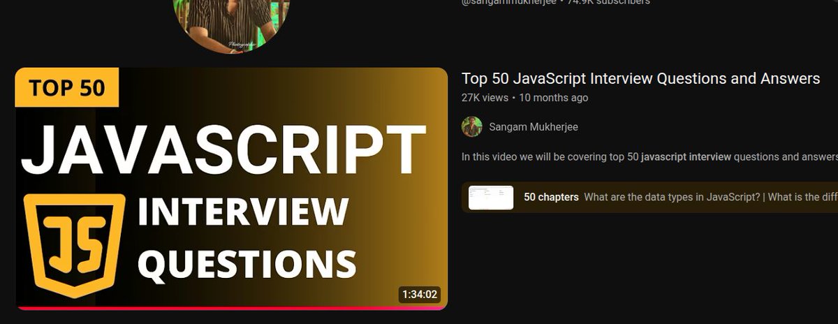 AbhinavXJ's tweet image. Best video to revise JavaScript before any interview
