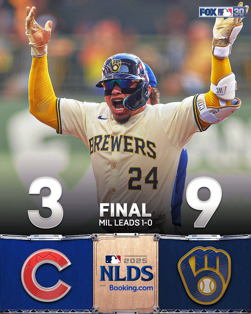 MLBONFOX's tweet photo. The Brewers take care of business in Game 1 of the NLDS, riding a dominant 1st inning to defeat the Cubs 💪 https://t.co/azmIC6sqt3