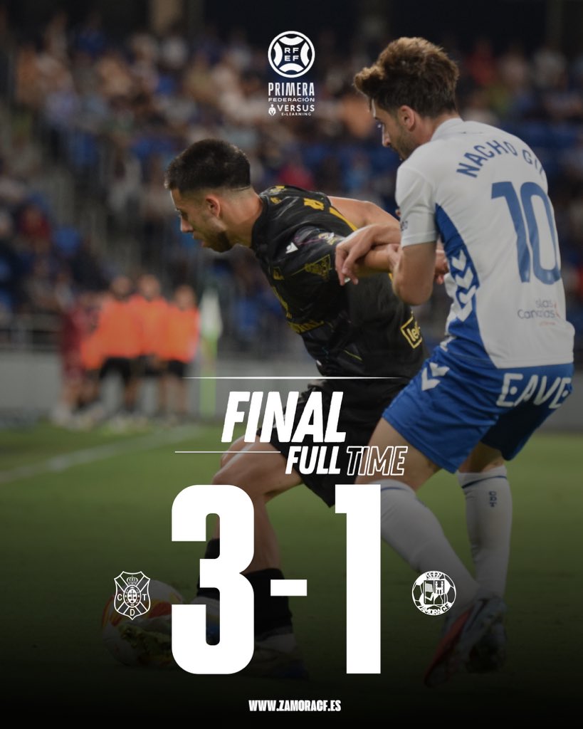 ZCFoficial's tweet photo. JORNADA 6⚽️| 

⏰ | 90’ | Final del partido

@CDTOficial 3 🆚 1 @ZCFoficial 

💥 Primera Federación

🏟 Heliodoro Rodríguez López   

#VamosMiZamora https://t.co/gXVuyAS2Yi