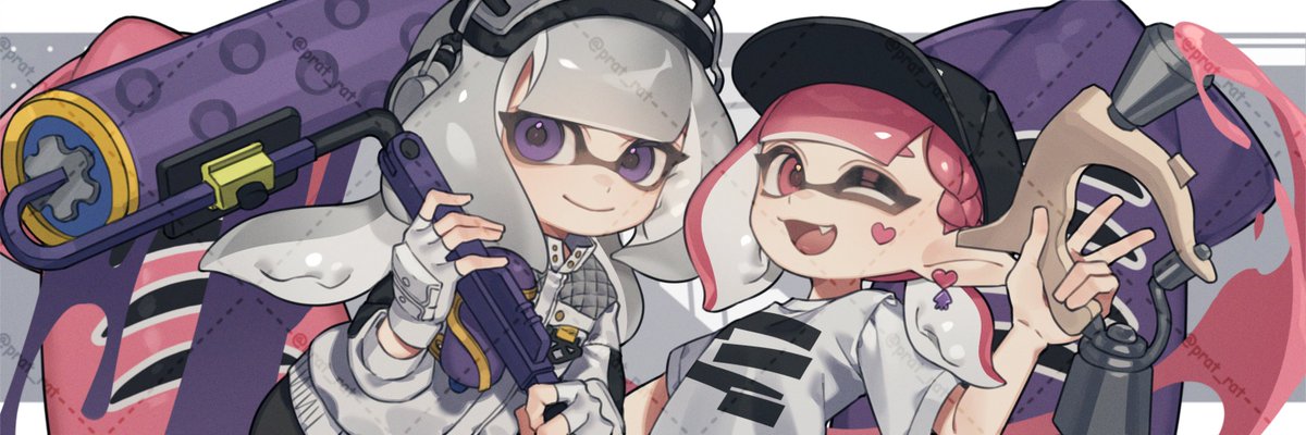 イカガール(スプラトゥーン) ,インクリング 「描かせてもらったペア絵(横長)抜粋⑦」|P.ratのイラスト