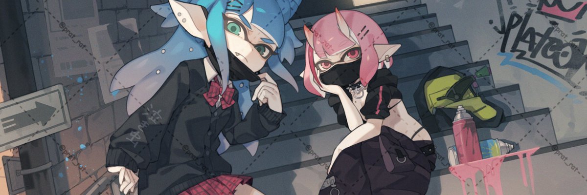 イカガール(スプラトゥーン) ,インクリング 「描かせてもらったペア絵(横長)抜粋⑤」|P.ratのイラスト