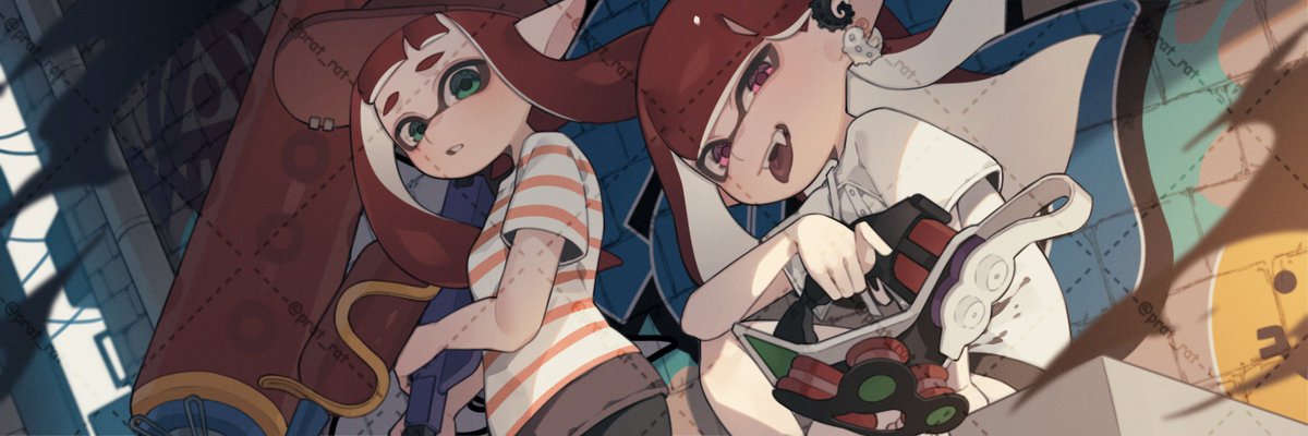 イカガール(スプラトゥーン) ,インクリング 「描かせてもらったペア絵(横長)抜粋⑤」|P.ratのイラスト