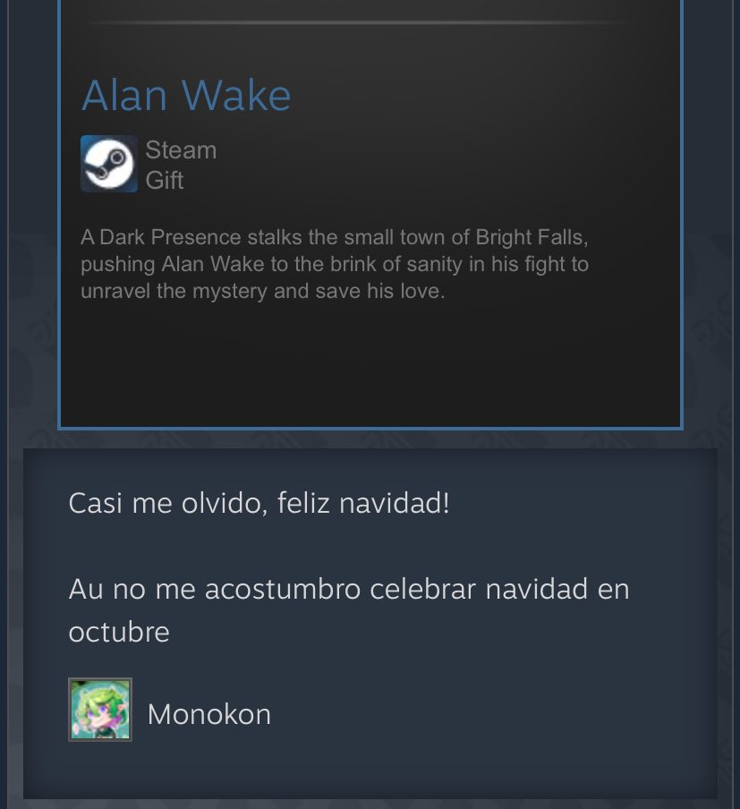 Estaremos probando el Alan Wake la próxima semana gracias al regalo de navidad de monoko🫶🏻