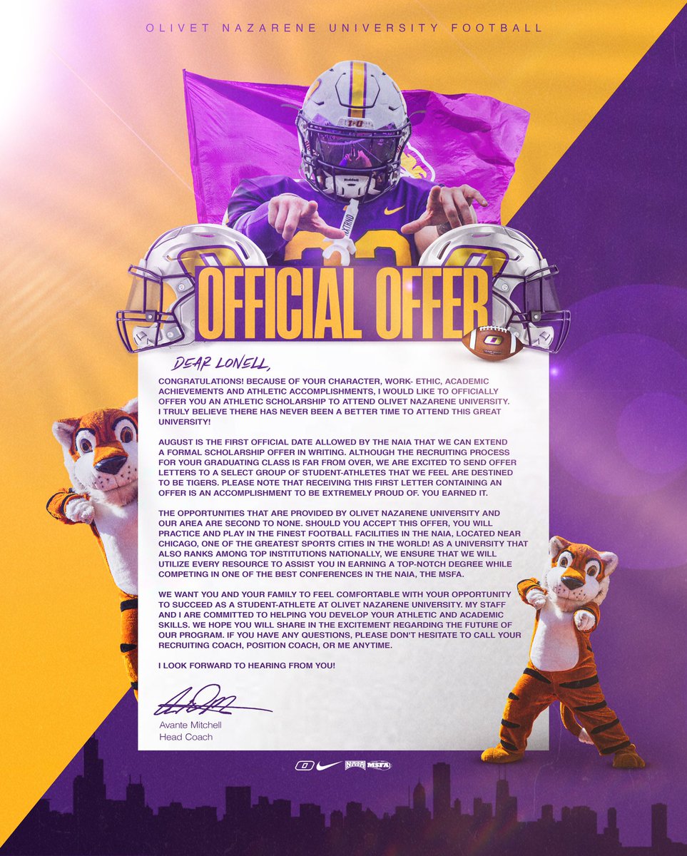 Extremely blessed to receive my first offer from Olivet Nazarene University 💜🤍
<a href="/BIGBOOK_WORK/">Coach Booker</a> <a href="/CoachRodOden/">Coach Rod Oden</a> <a href="/surulipowell/">Coach Kelly-Powell (KP)</a> <a href="/PatrickSharpeFB/">Patrick Sharpe</a> <a href="/MIexposure/">Michigan exposure</a> <a href="/InsideTheOAA/">Inside The OAA</a> <a href="/HW__Football/">Harper Woods Football</a>