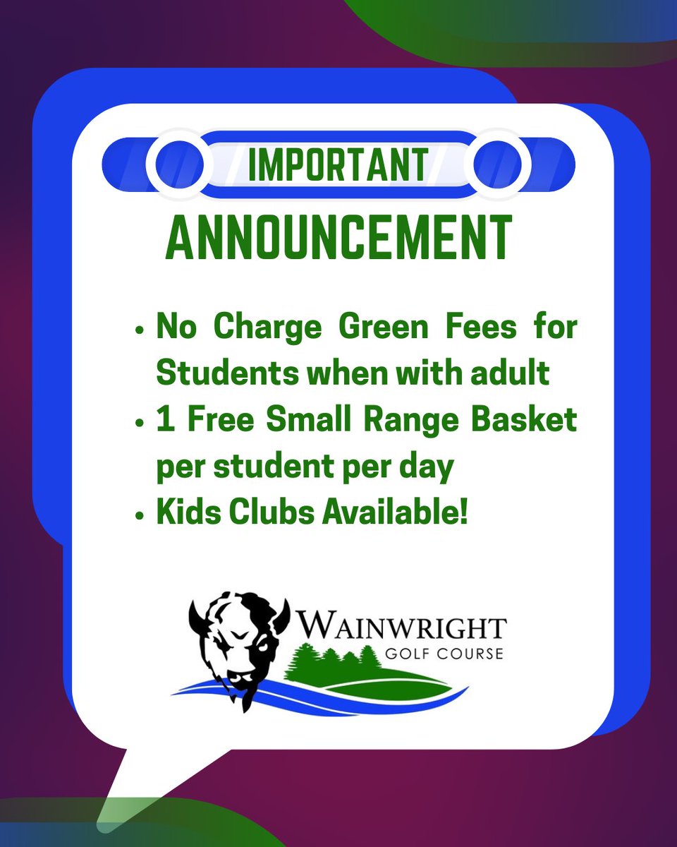 Schools may be closed, but the course is open!

During the teacher strike, we’re welcoming students out to the course! 

• Free green fees for students when accompanied by an adult
• One free small range basket per student per day
• Kids clubs available!