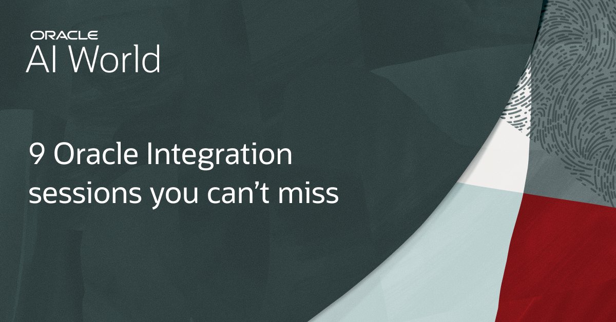 yyogendra's tweet photo. Attending Oracle #AIWorld? Interested in learning more about Oracle Integration? Then don't miss these sessions designed to equip you with best practices for building and scaling AI-powered automation you can trust. https://t.co/YtEU9ODdA3 https://t.co/aaM0wCS5Zy