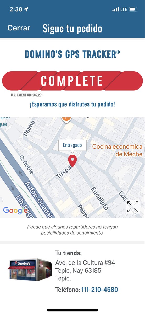 Waltermx's tweet image. En mi opinión está muy mal que marque entregada la pizza; cuando no es así. Juegan a cumplir metas ridículas o que? @dominos