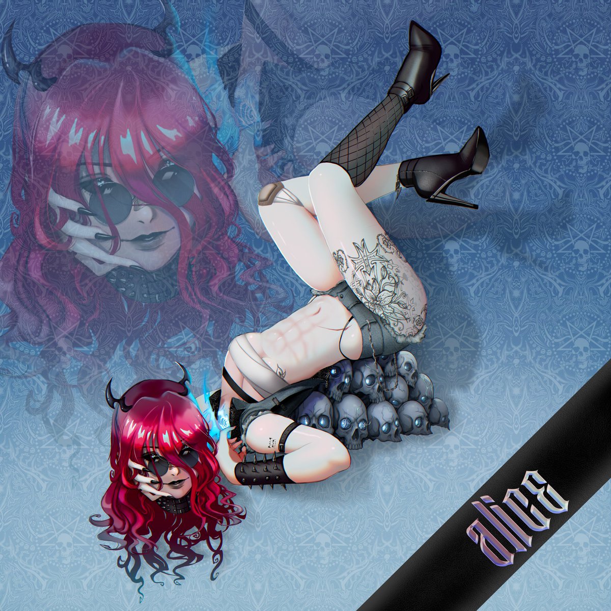 axyachan's tweet photo. A very punk rock dullahan lady for today's pinup series!
Name's Alice, ready to lose your m̶i̶n̶d̶ head?

**Commissioned piece, I do not own character rights, please refrain from personal or commercial use**

.
.
.
#art #originalcharacter #pinup #dullahan #Commission #oc https://t.co/fNivTyDxXZ