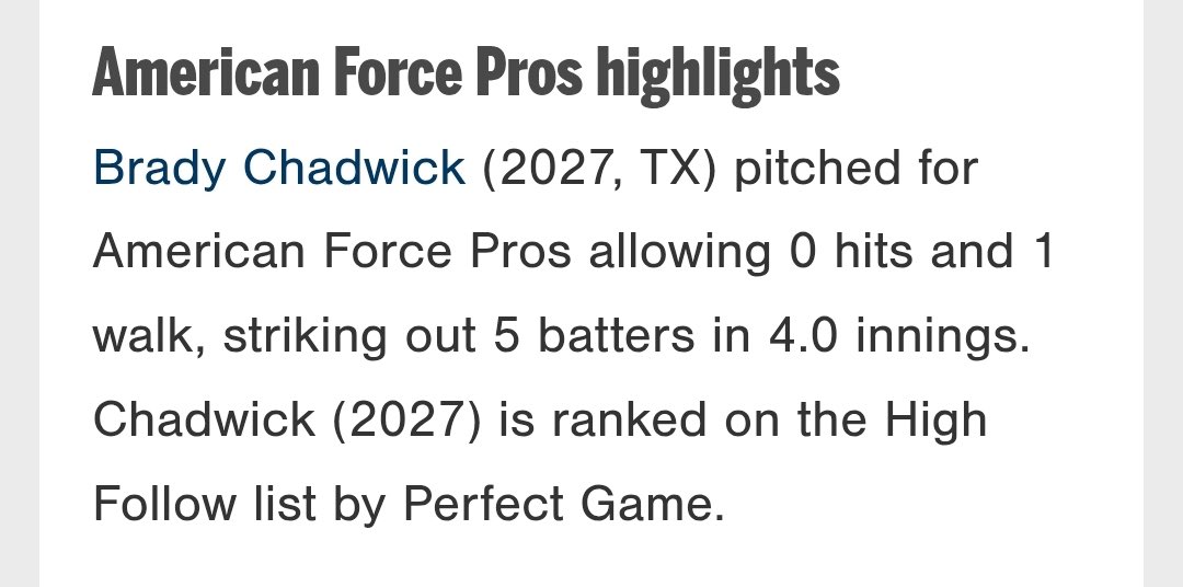 chadwick_brady8's tweet photo. Last weekend had a good outing making all tournament team
4IP, 0H, 1BB, 5K’s, 0Runs
@AmericanForceBB #uncomitted https://t.co/GmexXBEE9u