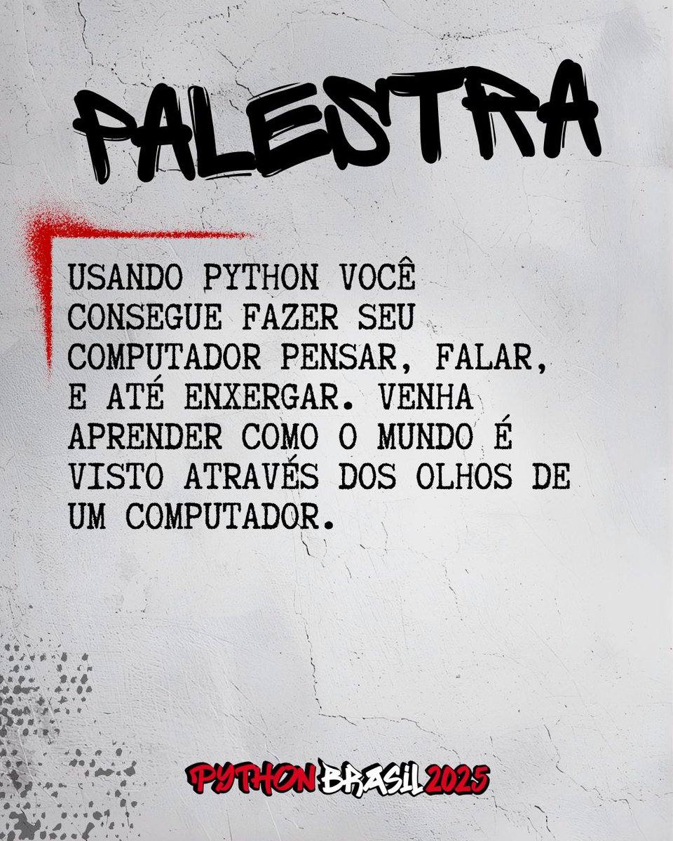 pythonbrasil's tweet image. Palestra
Olhos de Silício: O que o computador vê ao olhar para você - Vinicius Peixoto 

Usando Python você consegue fazer seu computador pensar, falar, e até enxergar. Venha aprender como o mundo é visto através dos olhos de um computador.

#python #pythonbrasil #pybr2025