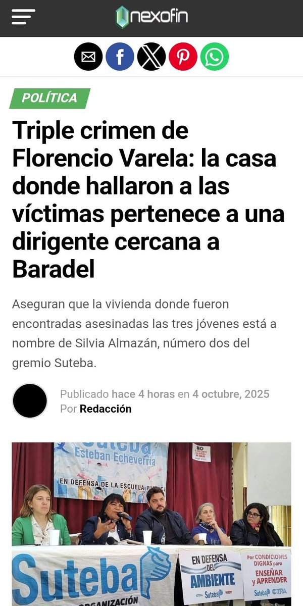 🔴  La casa del triple crimen pertenece a la secretaria adjunta de Suteba, mano derecha de Baradel. La dirigente figura como propietaria del inmueble. La vivienda había sido alquilada a Celeste Guerrero(detenida), hija de Marcela Guerrero actual funcionaria del Mrio de Educación