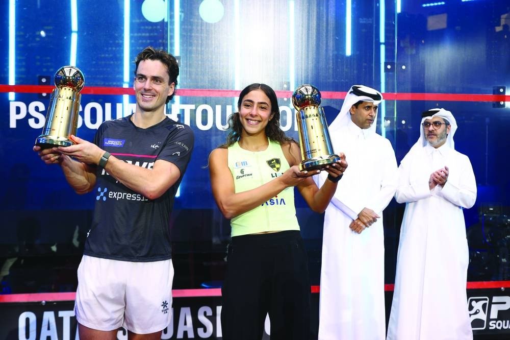 GulfTimes_QATAR's tweet photo. World No 3 Paul Coll has become the first player from New Zealand to win the prestigious #QTerminalsQatarClassic after ending a six-match losing run against World No 1 Mostafa Asal in Doha. #PaulColl #MostafaAsal
https://t.co/2JJ6l1SB1U https://t.co/EFwRSis2u3