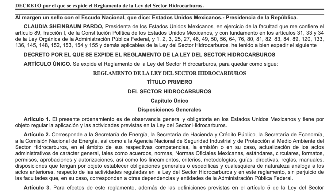 Conoce todo lo relacionado con el Decreto por el que se expide el reglamento de la Ley del Sector Hidrocarburos haciendo click en el siguiente enlace:

dof.gob.mx/nota_detalle.p…