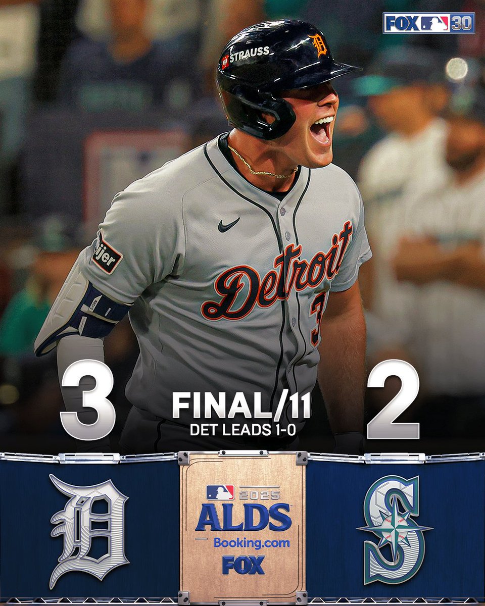MLBONFOX's tweet photo. The Tigers take Game 1 of the ALDS in extras! 🐅 https://t.co/QzY1BRfjrd