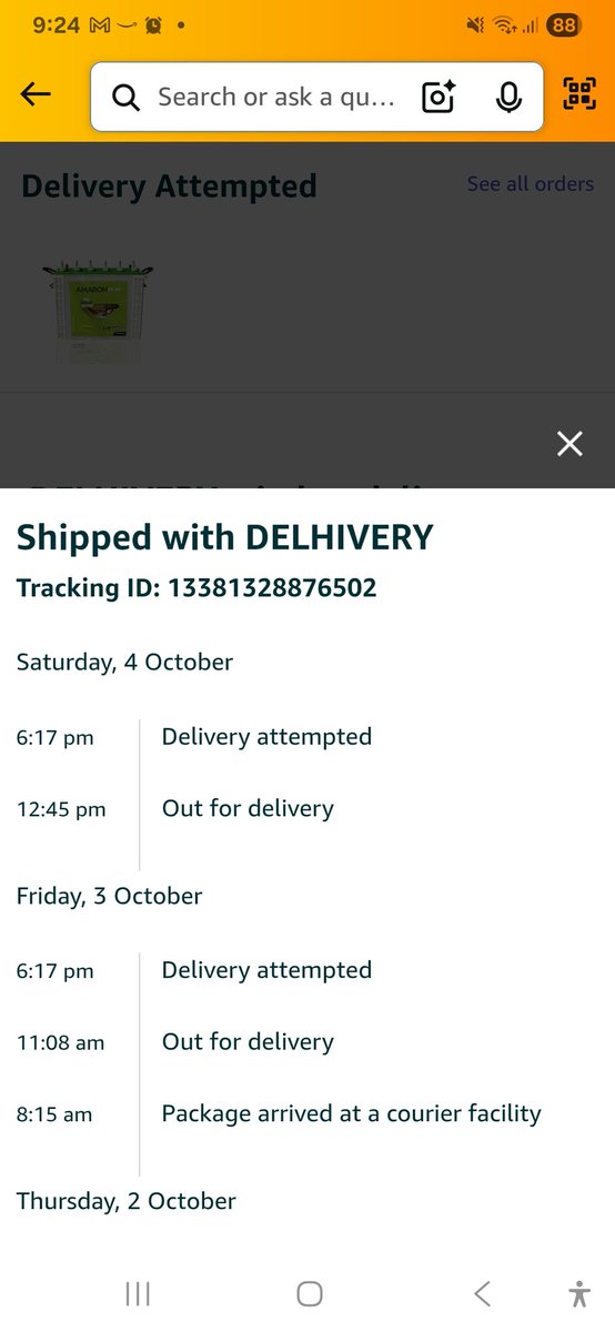 SubramanyamM07's tweet photo. @AmazonHelp @amazonIN no single call and no visit to customer location, fake updates by delivery agent on delivery attempt. Lost hope on amazon. https://t.co/RKFc3KhgXi
