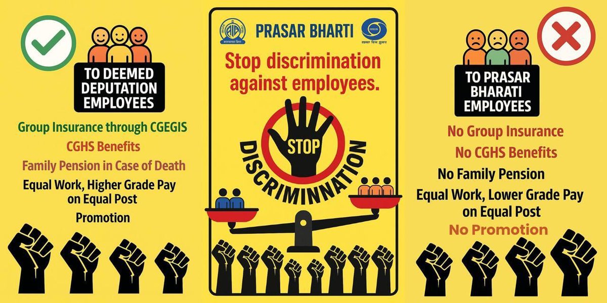 APBEE2018's tweet photo. 2. #BlackDay 5 Oct 2025 – Justice for PB Employees
For the last 18 years, Prasar Bharati employees have been demanding basic dignity, equality, and justice. Every year, APBEEobserves 5 October as Black Day to condemn the iniquitous 5 October 2007 cutoff that shattered our unity and rights.
#RemovecutoffdateofPBEmployees #Stop_Discrimination_with_PB_Employees @GauravDwivedi95 @navneetsehgal3 @sjaju1 @prasarbharati @Murugan_MoS @AshwiniVaishnaw @WAVESummitIndia @LabourMinistry @PMOIndia @narendramodi @DrJitendraSingh @rashtrapatibhvn