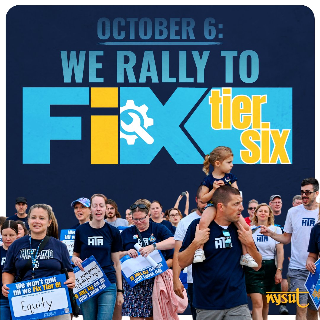 As we edge closer to the 2026 legislative cycle, we’re back at it, rallying to #FixTier6! On Monday, we’ll be marching on Long Island with NYSUT members and local labor leaders. 

Learn more: FixTier6.org
