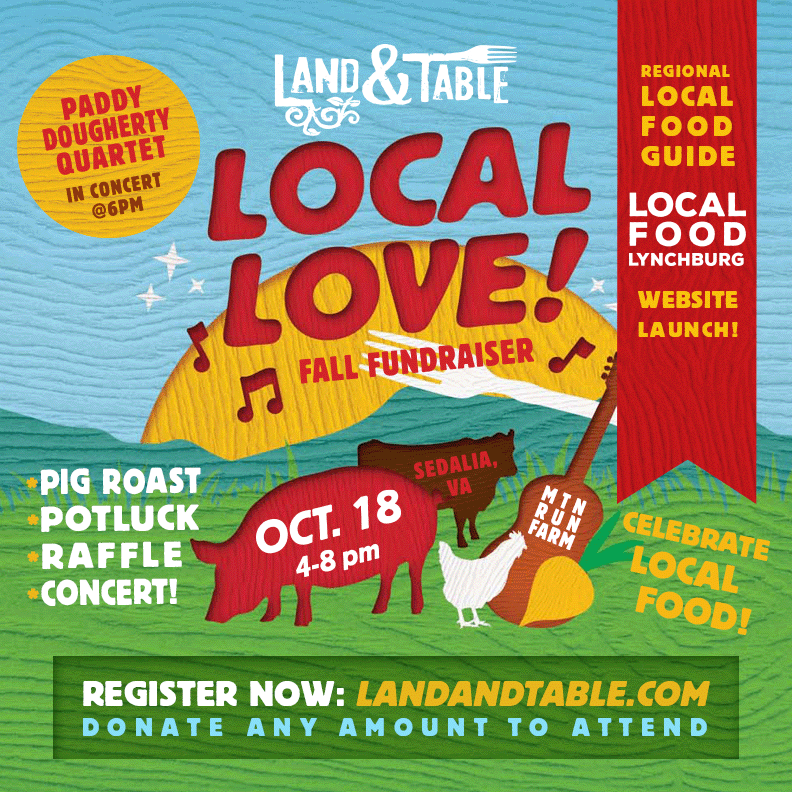 LandAndTable's tweet photo. Local Love: Oct. 18 - Register Now! - https://t.co/QqlBxV3Ktr #lynchburgva #localfood #event #fallevent #localfarms #bedfordva https://t.co/2oCJSy7Tzn