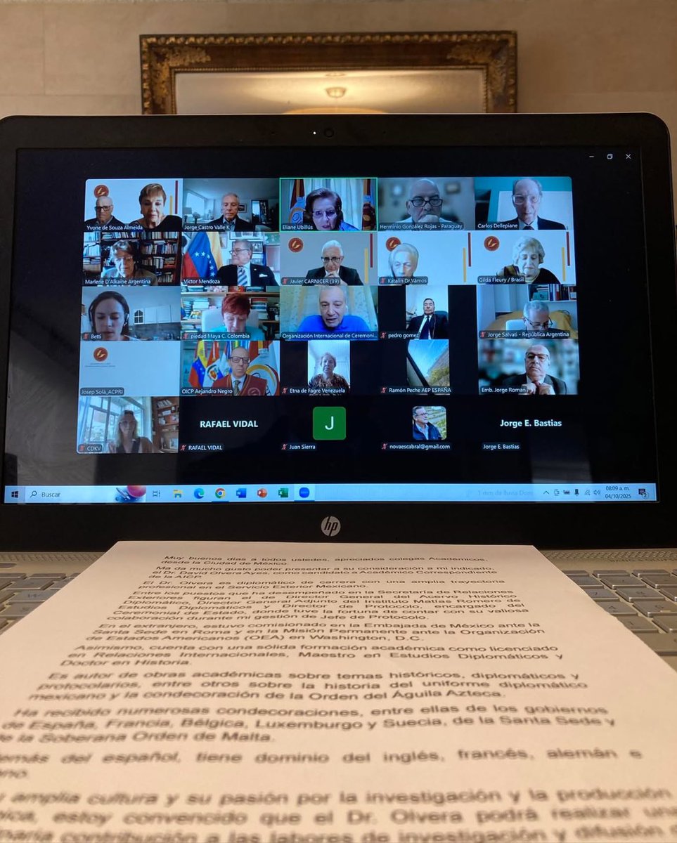 Quedó muy honrado y agradecido con la candidatura como miembro Correspondiente de la Academia, con la que espero contribuir en breve. Agradezco al Emb. Jorge Castro-Valle la confianza con la que me distingue, al haberme propuesto para tal nombramiento.