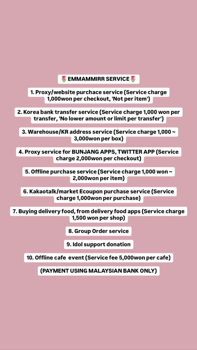 Open as always😊

KR proxy🇰🇷🇲🇾
5 October rate
1,000won = RM3.15

#pasarblackpink #pasarTREASURE #pasarENHYPEN #pasarNCTmy #pasarstraykidsMY #pasarBts #pasarbtsmy #pasartxtmy #pasarivemy #pasarSKZMY #krproxy #malaysiakoreaproxy #mykr #malaysiakoreabanktransfer #pasarplaveMY