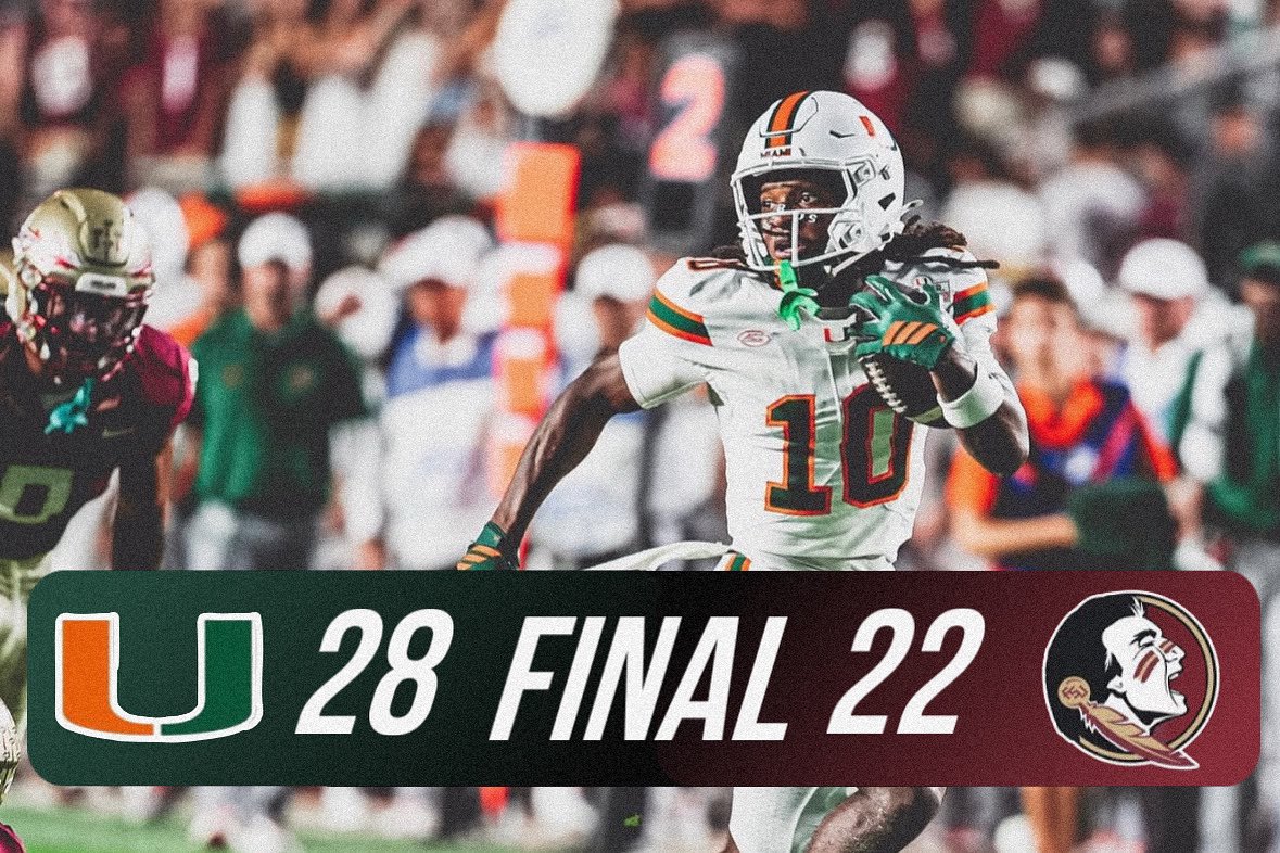CFBspace's tweet photo. HURRICANES GET IT DONE AND TAKE DOWN THE (18) SEMINOLES ON THE ROAD
#miami | #miamihurricanes | #miamihurricanesfootball | #fsu | #fsufootball | #fsuseminoles | #floridastateseminoles https://t.co/p7DgkP1rfb