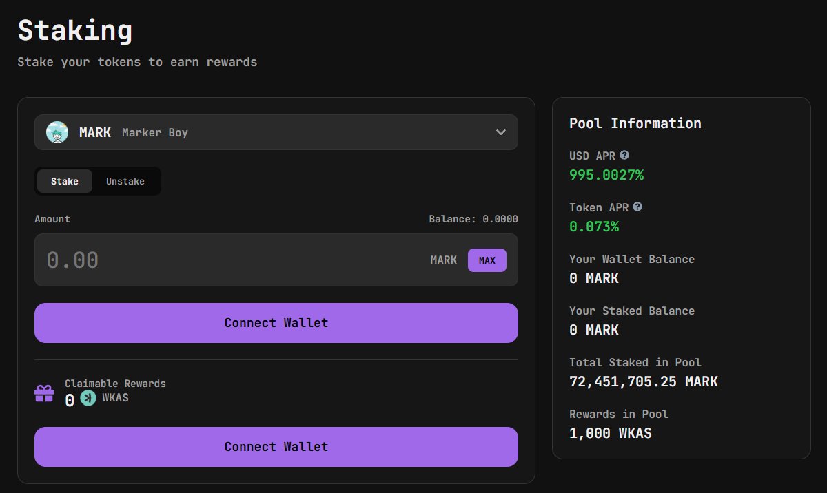 MarkerBoyonKAS's tweet photo. 🚨ATTENTION ALL $MARK HOLDERS🚨
Stake your $MARK tokens to take part on 1000 WKAS Staking reward for MARK/WKAS Staking Pool Pair. Theres currently 72 Milliom $MARK tokens staked on the pool
Stake it! $MARK
#kaspa
#Markerboy https://t.co/PoCvFbzGPd