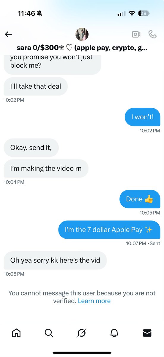 MantTiny's tweet photo. @luvdinohoes @forevsss Paid them on Apple Pay then they texted me to ask for my username to make sure they could block me and never sent any picture or content at all https://t.co/CM1qcn0FEs