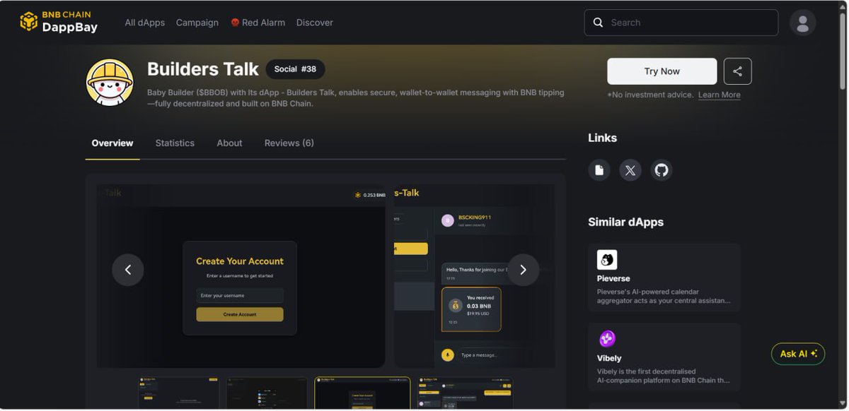 _BabyBuilder's tweet photo. We really appreciate you taking the time to read below - hope this is informative!

How Builders Talk dApp helps projects and governments? Before looking into that, you'll need to understand what Builders Talk is and how it works.

Builders Talk is a fully on-chain decentralized communication dApp on @BNBCHAIN. With its full decentralization, all user conversations and file transfers are stored on the blockchain. No one can alter or remove the information stored on the blockchain, as we call this blockchain immutability. Users have full control over their data. 

Note: In Builders Talk, we have private and group chats with file sharing and BNB transfer features.

Now, let's get into how Builders Talk dApp helps governments and Projects. 

-As we saw above, we can't alter or delete any user communications when they are stored on the blockchain. So, if a government has an official wallet and is registered on Builders Talk, they can pass government tenders to counterparts and track spending in crypto. This way, the current government can see the previous government's spending and all government activities like tenders, spending, etc. Likewise, future governments can see all current government spending and activities. It will be fully transparent; no one can modify or delete it.

-Business and tech teams of companies have their discussions on centralized chat apps, these discussions include sensitive and confidential topics. Developers also share code snippets, tech documents, legal approvals, and discuss their ideas for implementation. With centralized control, users don't have control over their data, so breaches are more likely. Most companies sell user data when they have control over it. To sell your data, the apps will get confirmation from you by simply agreeing to the terms and conditions or allowing the app to access your phone. Builders Talk is the simple, safe, and secure solution for all Business and companies that save you from all centralized risks.

Start secure communication at https://t.co/xymkn9plv4

#BNBChain #Web3 #BuildersTalk