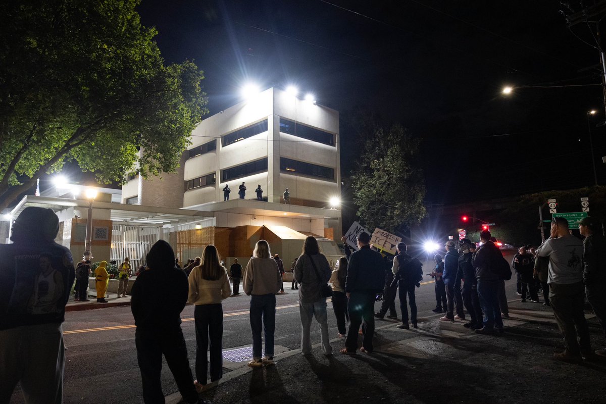 People protest at the ICE building last night, October 3, 2025 in South Portland, Oregon.

For <a href="/Oregonian/">The Oregonian</a>