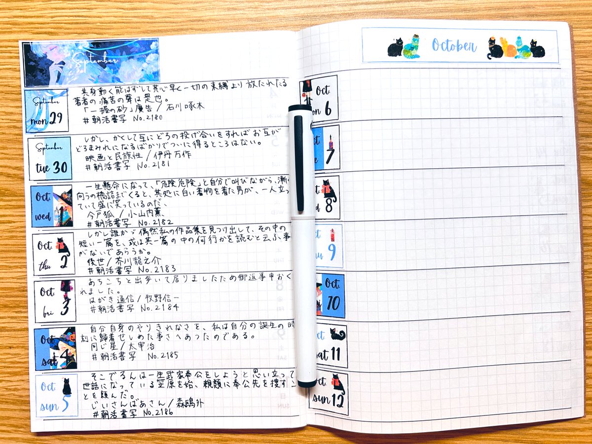 write_scope's tweet photo. 1週間分書けた！来週も頑張るぞ
パイロット万年筆の書き味が好き😊

#朝活書写 
#朝活書写_2186 
#パンダラボ手帖
#PILOT #ライティブ https://t.co/lZlFwe9olQ