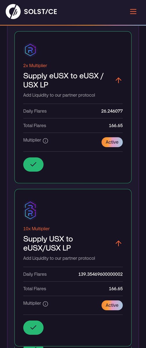 Hndsofst33l1's tweet photo. 💥 @solsticefi Finance is LIVE & paying real yield

Just supplied 🔹 eUSX & USX to the LPs and already seeing daily rewards stacking fast 💰

✅ 2x & 10x multipliers active
✅ Flares accumulating daily
✅ Seamless experience on Solana

Real yield. Real DeFi.
Start earning ➡️ https://t.co/qBYBGfufb9
3i1T3KqYYk

#Solana #DeFi #Solstice #USX #eUSX #YieldFarming #CryptoEarnings #SolsticeFinance