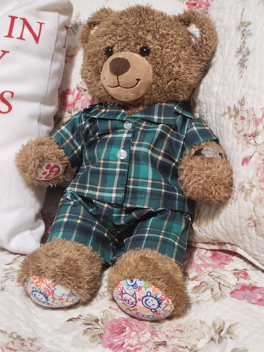 Teddy Bear Lucas is ready for bed in his new sophisticated plaid pajamas. #teddybearlucas