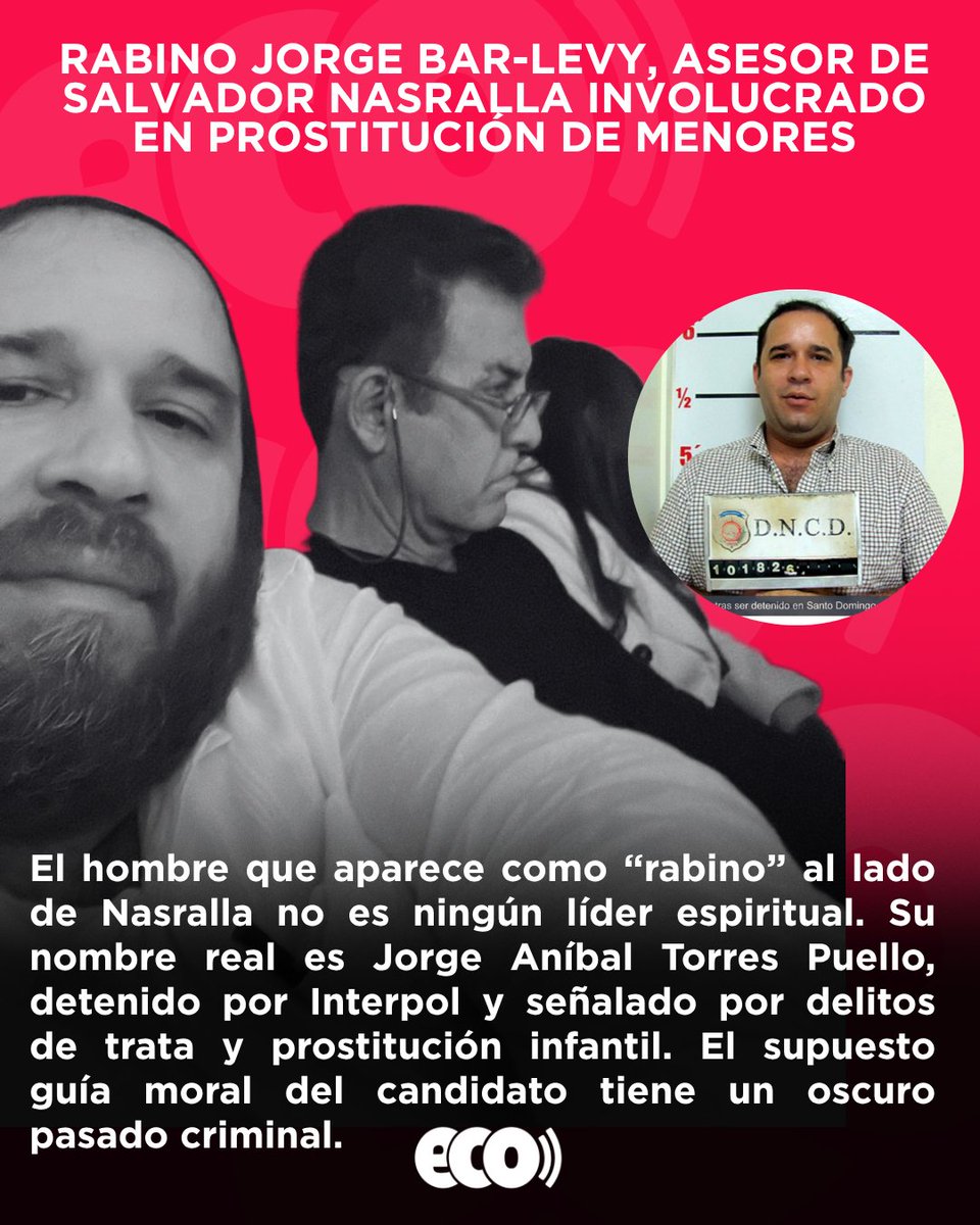 Se cae la máscara del “rabino” de Nasralla.

Su verdadero nombre es Jorge Aníbal Torres Puello, detenido por Interpol y acusado de integrar una red de prostitución infantil en El Salvador y Haití. ¿Quién asesora realmente al candidato de las élites?